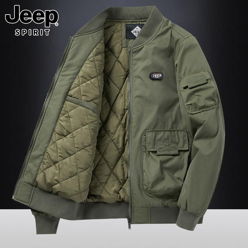 Jeep吉普秋季男士夹克棉衣潮牌棒球领多口袋2023新款工装外套男款