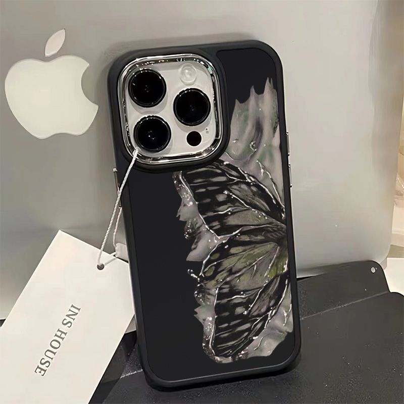 涂鸦蝴蝶电镀按键苹果14手机壳iphone13pro/11/12/xsmax防摔15软