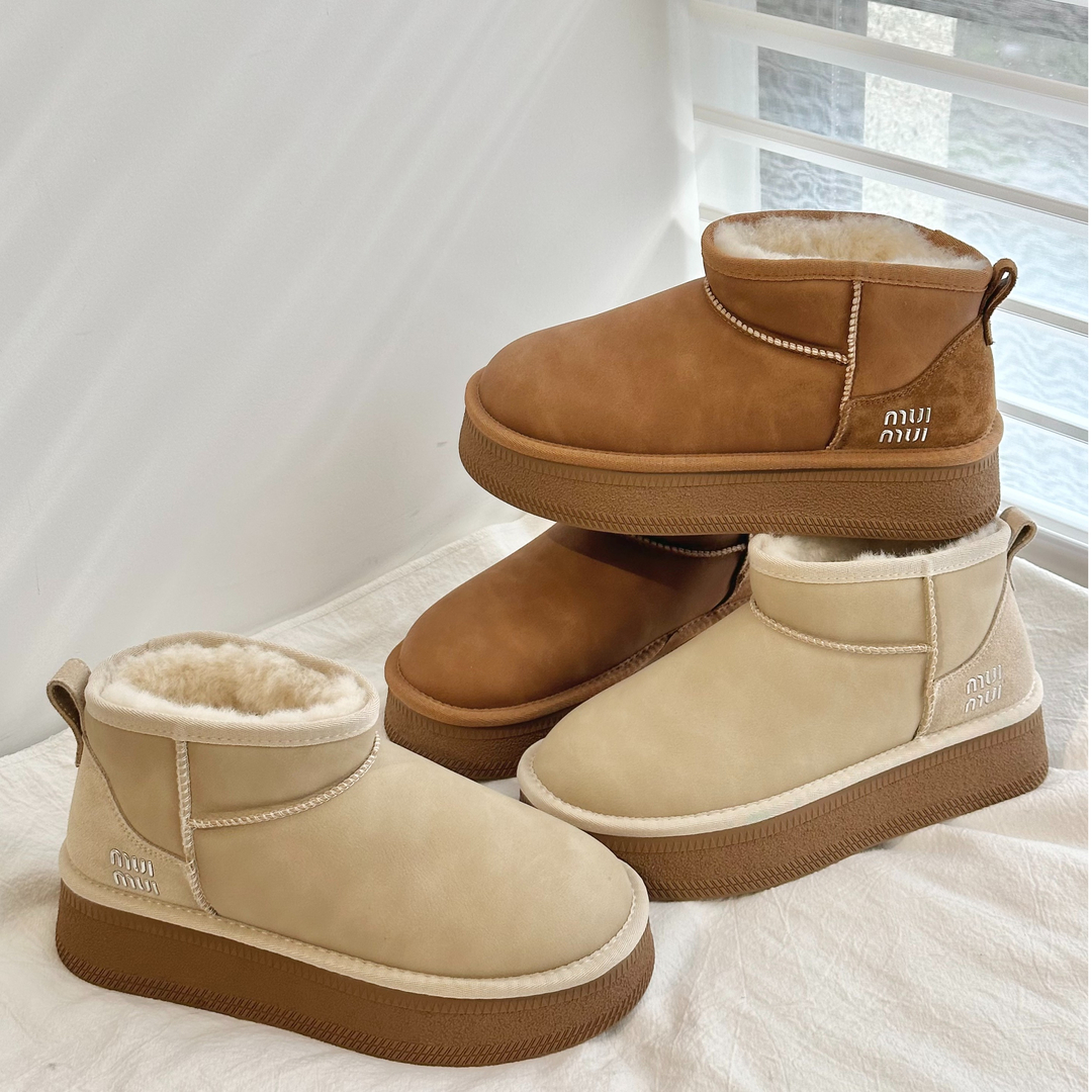 【呀呀家】23AW｜冬new/低帮miu风雪地靴真皮矮筒百搭时尚雪地靴冬季