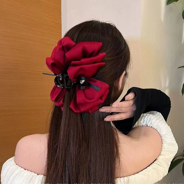 显发量丝带水钻蝴蝶结泡泡抓夹女后脑勺马尾盘发夹鲨鱼夹头饰发卡