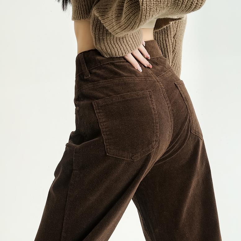 秋冬美式复古灯芯绒阔腿裤女深咖色雪尼尔日系棕色直筒显瘦条绒裤
