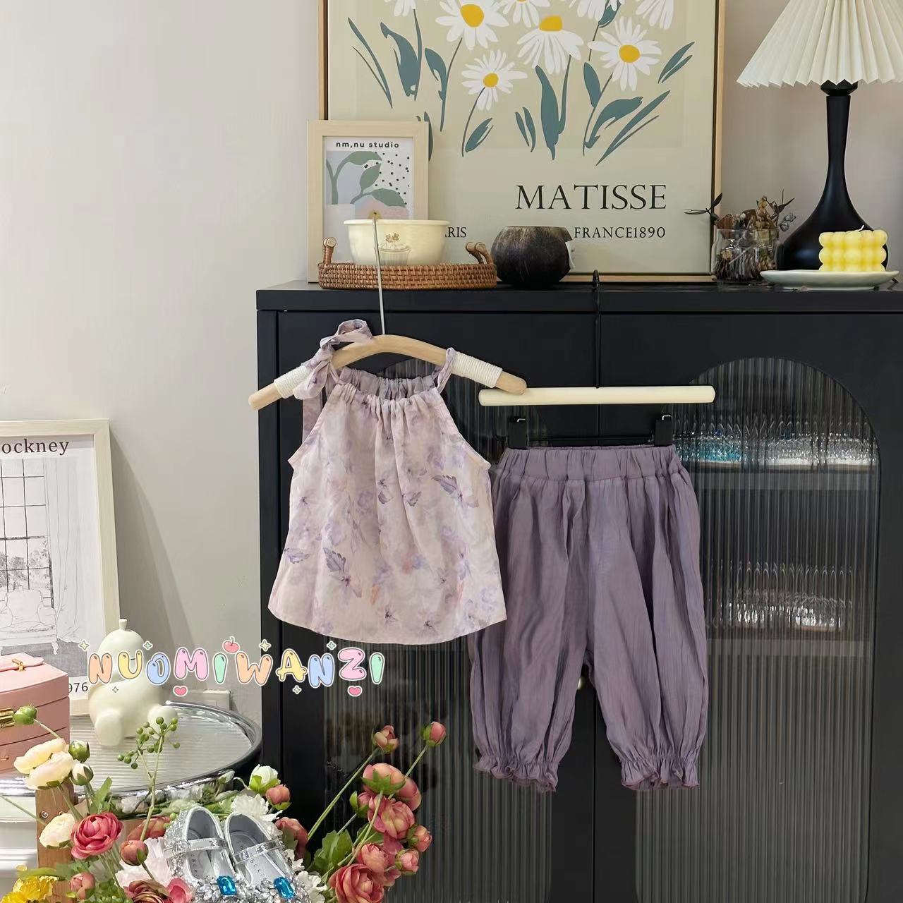 丸子十【现货】儿童韩系潮童无袖碎花洋气套装（夏款）WZJ（Q）-0343