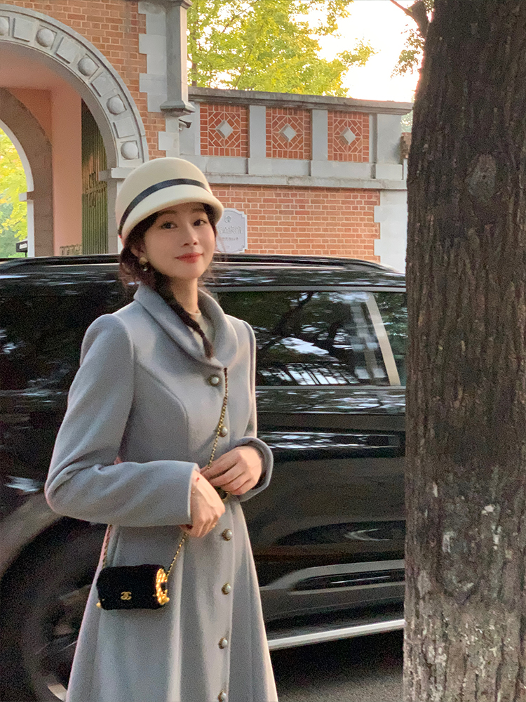 EIA一尧【冷雾大衣】秋冬高级千金感复古毛呢外套气质A摆热力感大衣