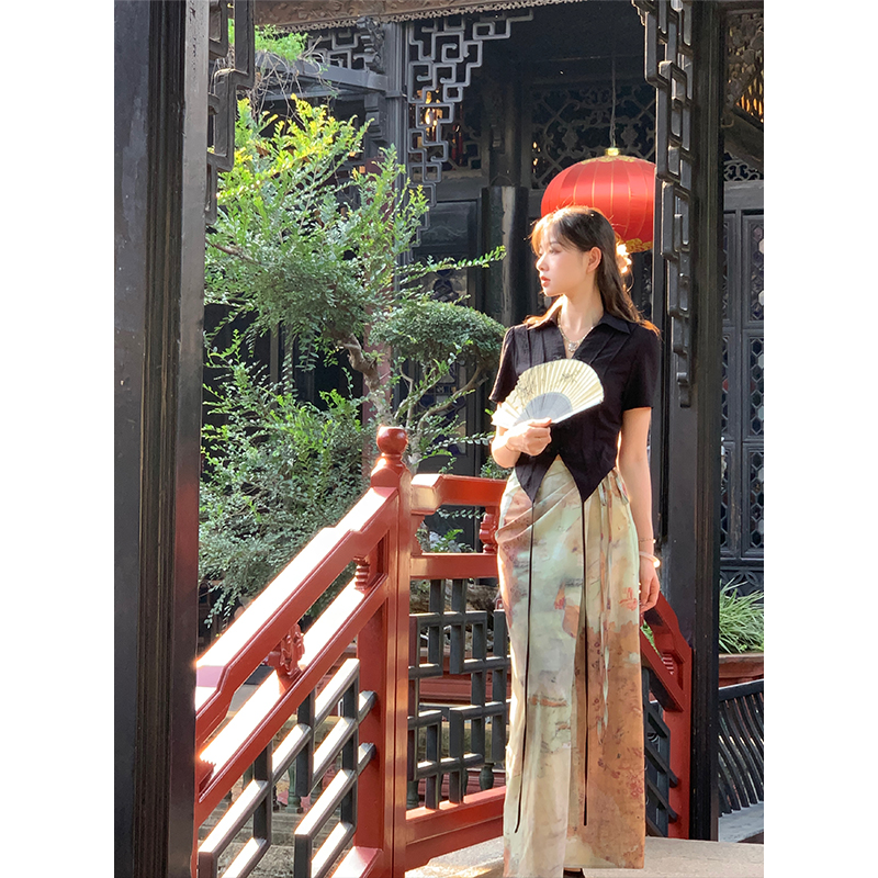 EIA一尧【空山新雨】新中式清冷感复古上衣+半裙两件套小众设计感