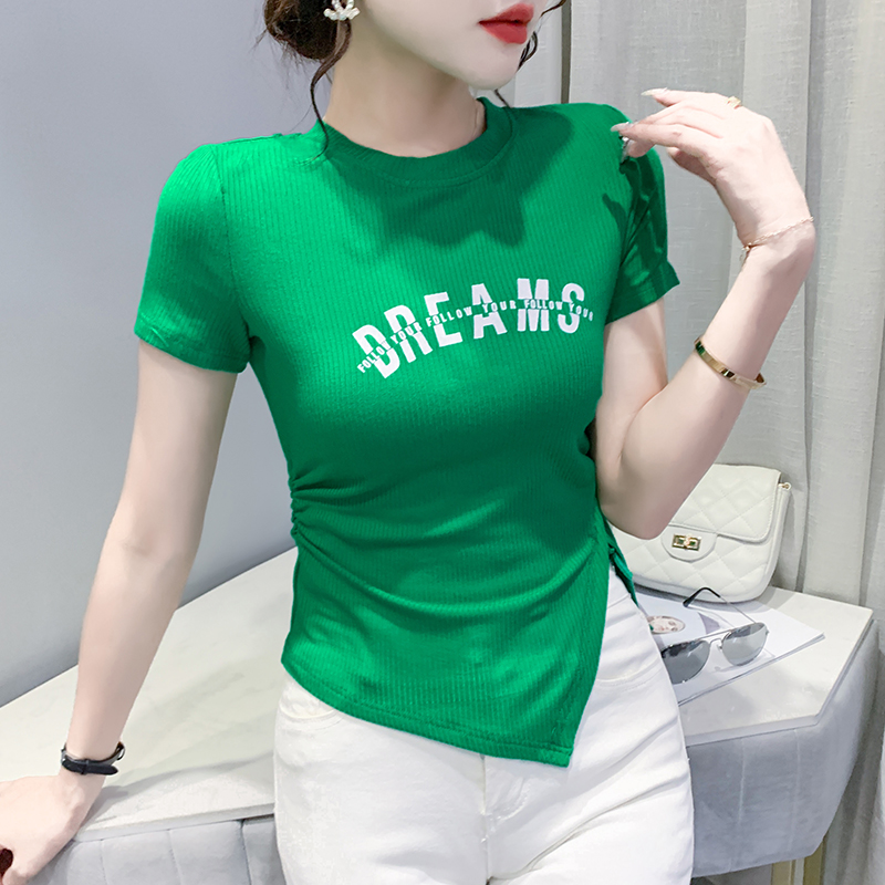 时尚不规则开叉短袖T恤女夏小众洋气设计感上衣高腰短款显瘦小衫