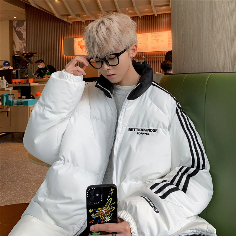 三条杠晋江棉服棉衣外套男款冬季oversize面包服美式潮牌痞帅棉袄