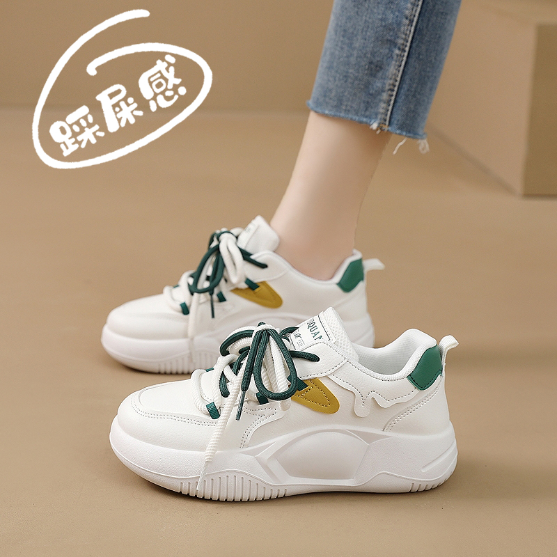 红蜻蜓牌女鞋秋款踩屎感孕妇真皮小白鞋百搭防滑小码34老爹运动鞋