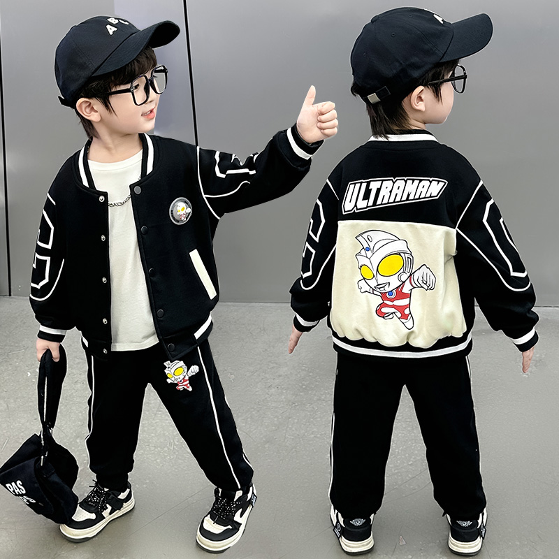 奥特曼衣服男童套装春秋款2023新款儿童棒球服外套宝宝秋季夹克潮