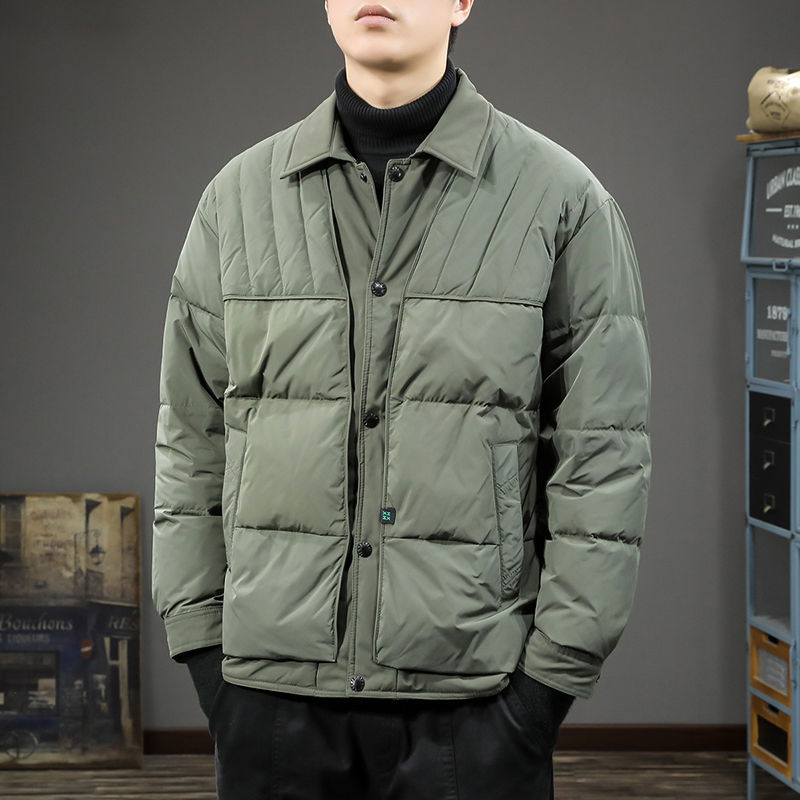 冬季衬衫式假两件男士羽绒服潮牌宽松短款轻薄棉服设计感保暖外套
