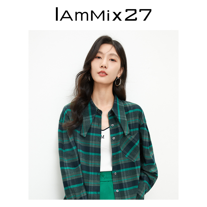 Iammix27百搭品牌女装复古撞色格子衬衫M2C2C30
