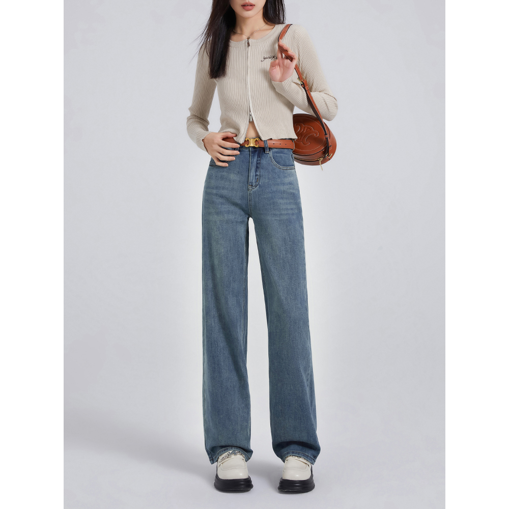 【柴碧云专属】阔腿裤高腰直筒牛仔裤女2023新款宽松显瘦裤子韩版