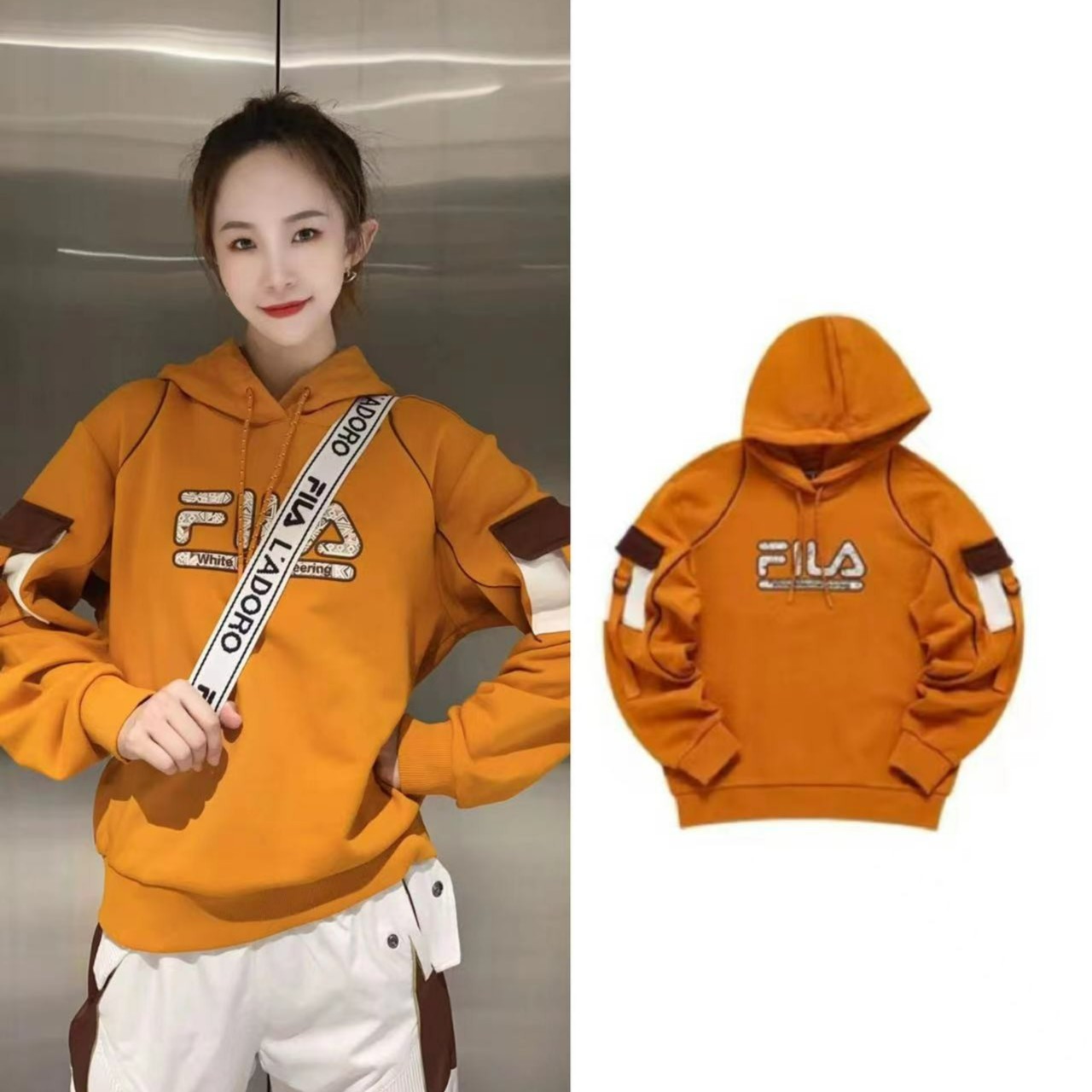 Fila/斐乐白山联名2022秋冬休闲运动宽松女士连帽卫衣T11W217205F