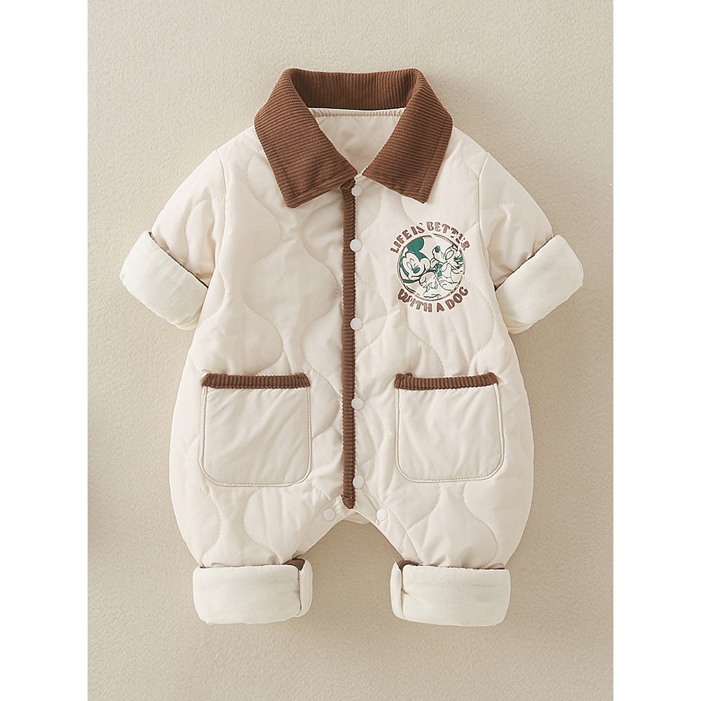婴儿秋冬连体衣加厚保暖棉衣连体服宝宝衣服外出服夹棉爬服婴幼儿