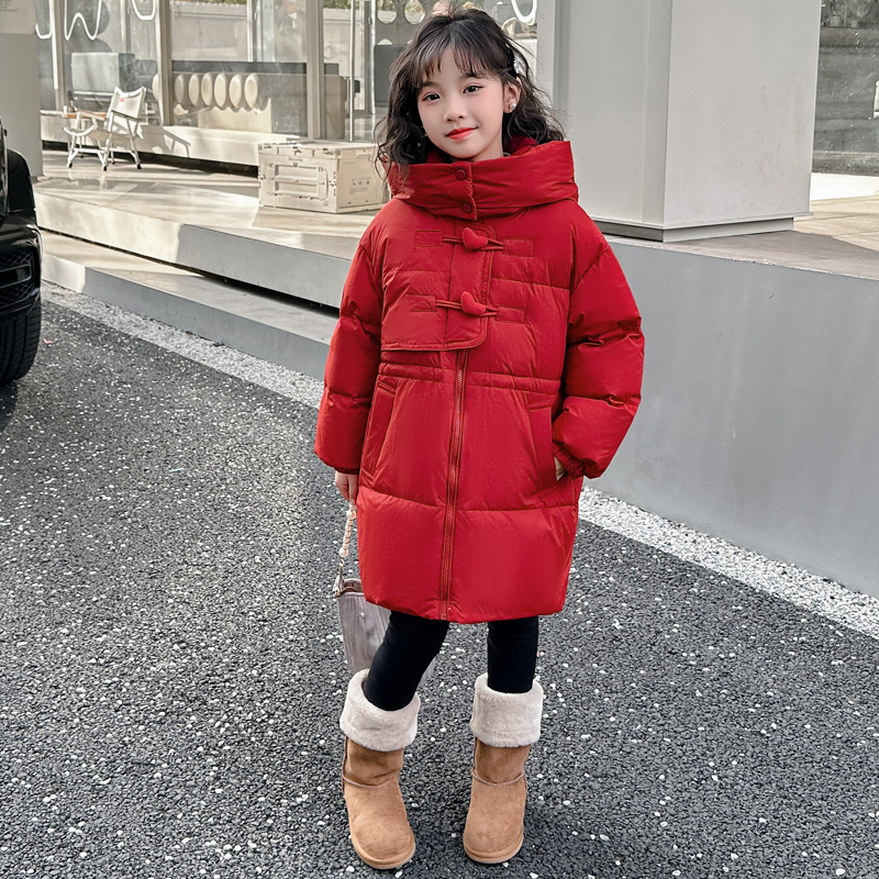 女童棉服冬装加绒外套2023新款洋气中大儿童棉衣中长款韩版棉袄厚