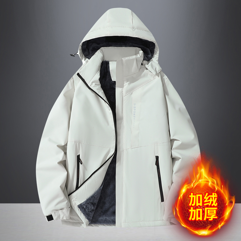 冲锋衣加绒防水防风运动户外2023秋冬季男士大码加厚情侣夹克外套
