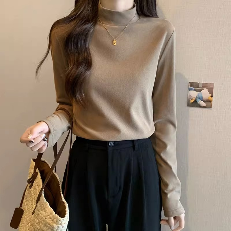 半高领德绒打底衫女装春秋冬内搭显瘦2023美拉德穿搭中领长袖上衣