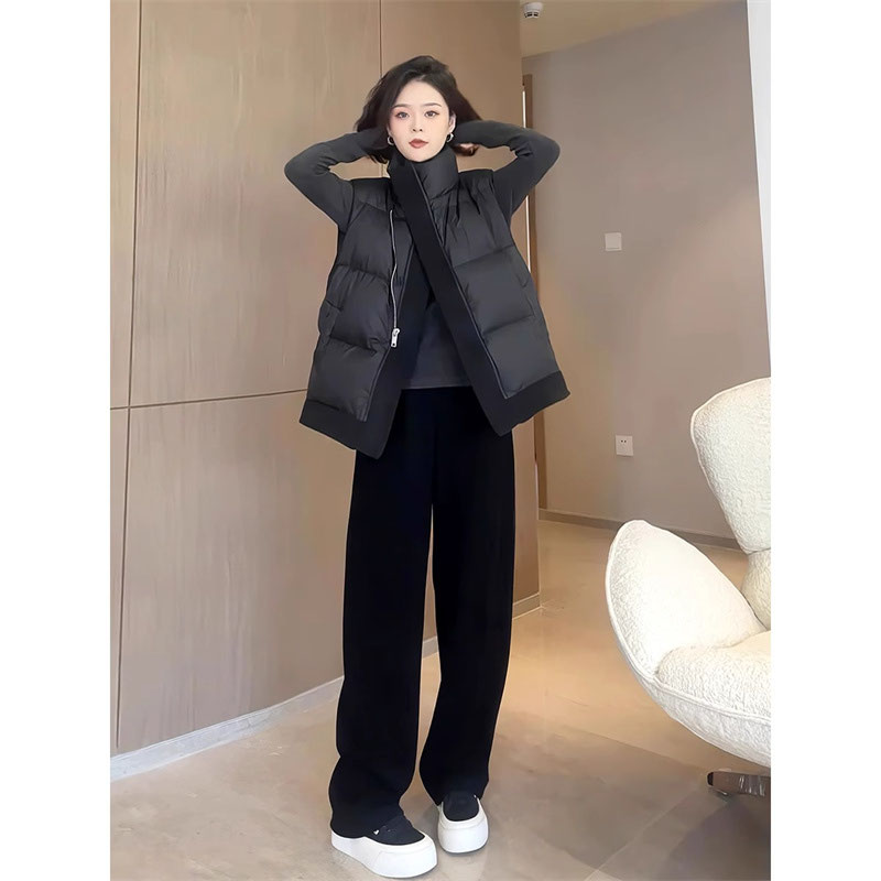 【现货闪发】时尚黑色不规则立领棉服马甲女秋冬宽松极简马夹外套