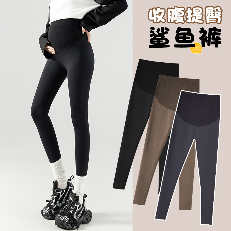 孕妇裤子秋冬款加绒厚鲨鱼裤外穿孕妇打底裤春秋显瘦百搭托腹裤子