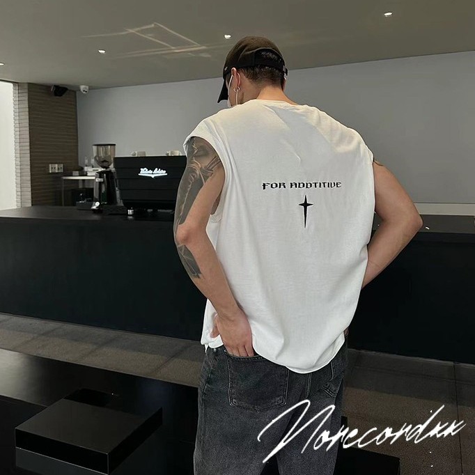 白鹤大大潮牌美式街头男运动健无袖t恤坎肩背心夏季纯棉宽松上衣