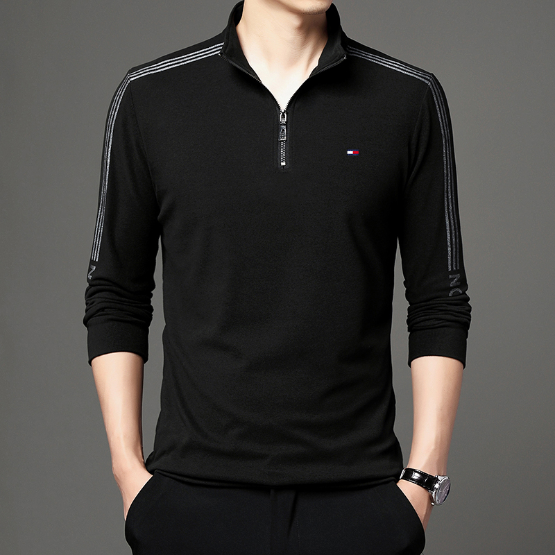Tommy汤米长袖T恤秋冬季男装半拉链休闲立领加绒加厚卫衣打底上衣