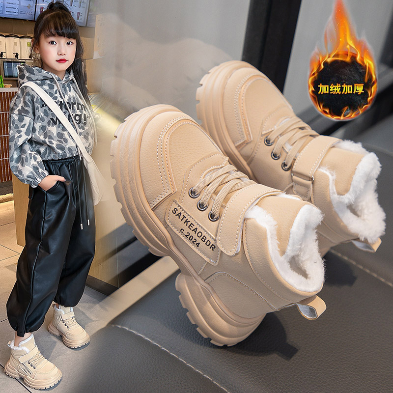 回力瑞女童鞋子2023新款冬季加绒保暖儿童运动鞋软底防滑大棉鞋潮