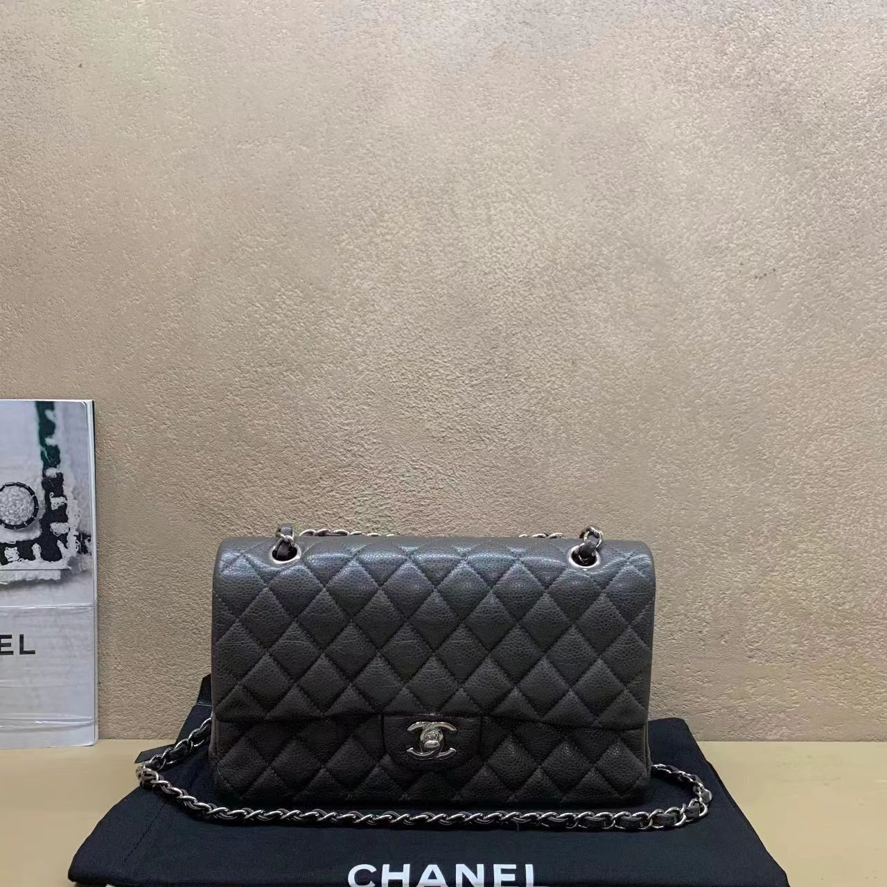 95新  壹臻中古/Chanel 炭灰色荔枝牛cf中号 16开 dx1360