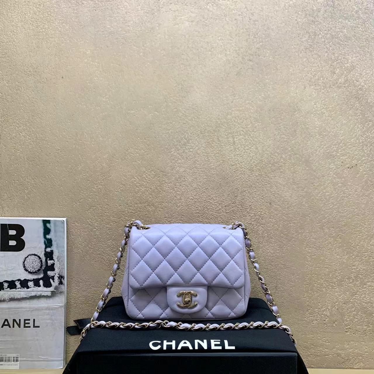 95新  1 壹臻中古/Chanel淡紫色羊皮方胖子 留款12189039