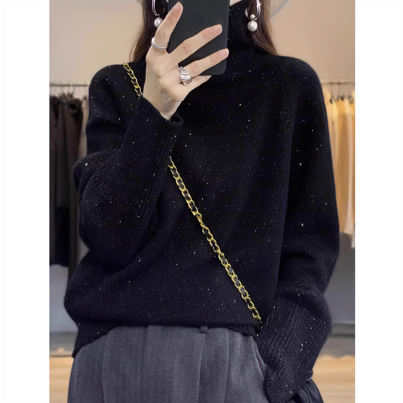 秋冬新款高领亮丝高领百搭设计感宽松韩版加厚套头毛衣针织打底衫