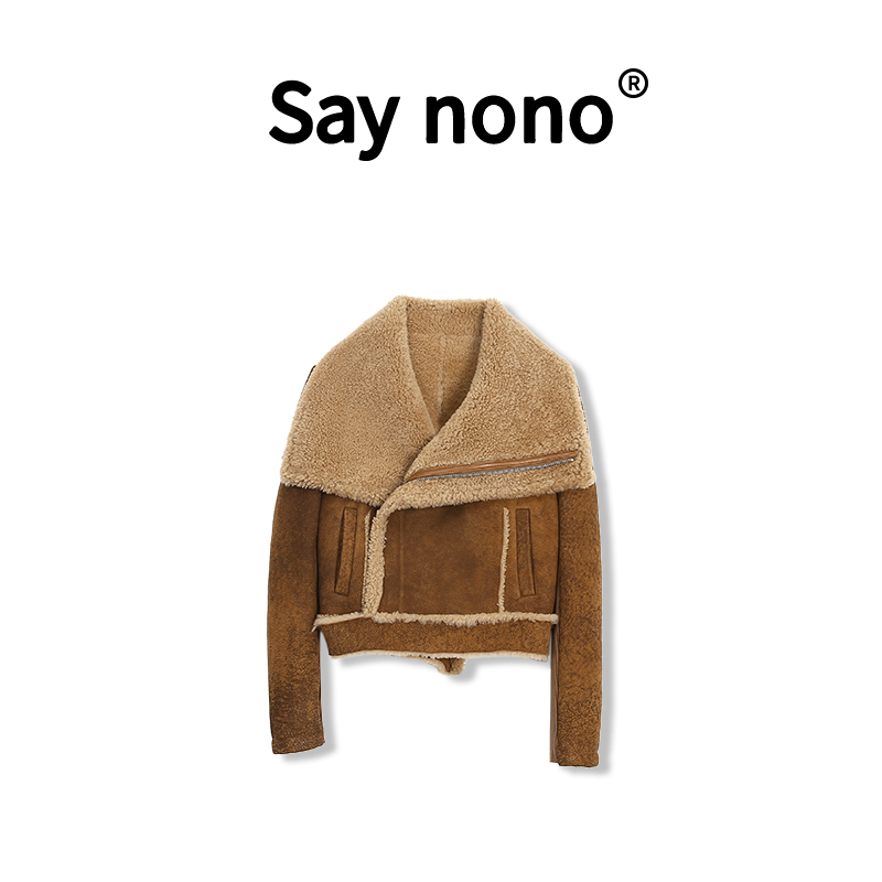 【懒猫nono】Say nono★可机洗~短款皮草皮毛一体夹克女外套YZ/S3117