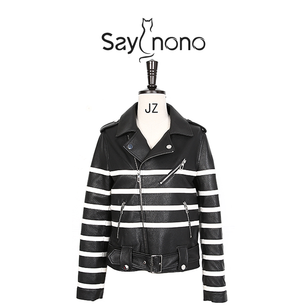 【懒猫nono】Say nono★XH-GS22721-黑白羊皮设计师外套衣长52