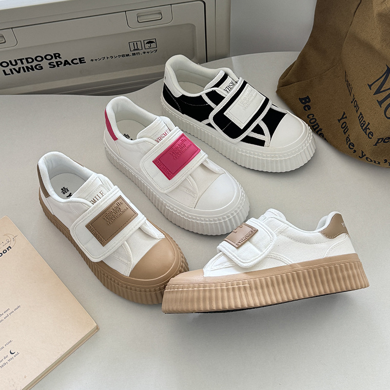 小白鞋魔术贴懒人鞋子女休闲2024新款春秋chic女休闲爆款运动板鞋