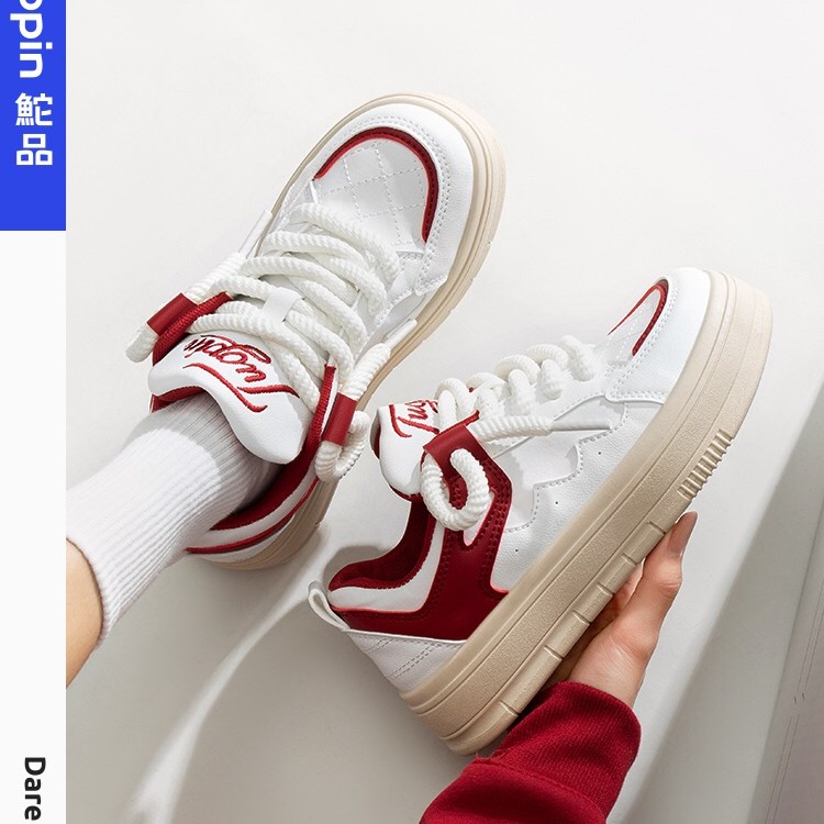 鮀品厚底小白鞋女款2023夏季新款小众设计感休闲透气大头面包板鞋