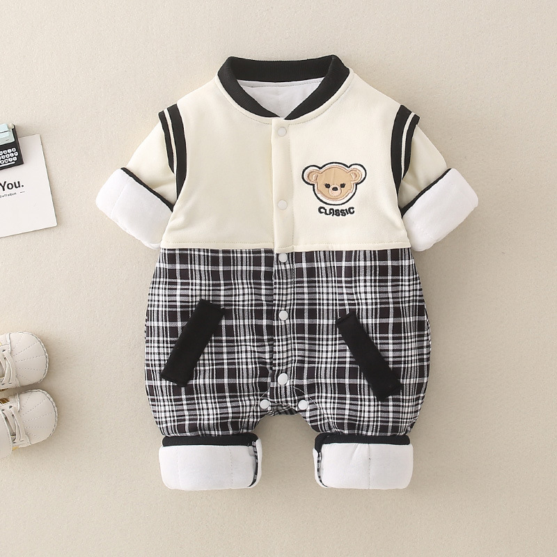 新生儿衣服秋冬加厚连体衣加棉宝宝哈衣宝宝保暖衣小童外出服爬服