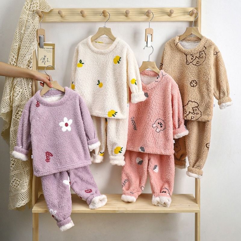 [锦初]婴童毛绒绒保暖家居服两件套秋冬男女童宝宝卡通可爱睡衣居