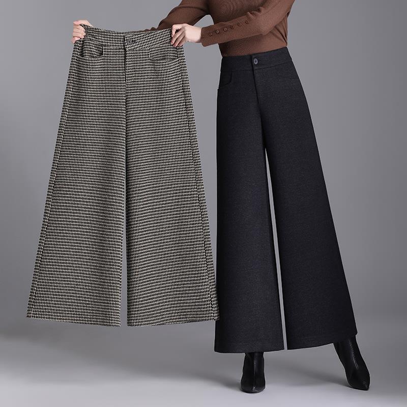 千格裤子2023年秋冬新款宽裤垂感阔腿裤宽松裙裤毛呢裤女长裤