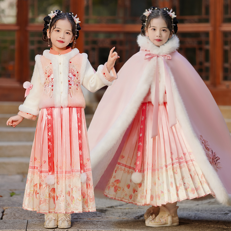 99338女童冬季汉服新款冬装龙年过年拜年服冬款儿童拜年服套装