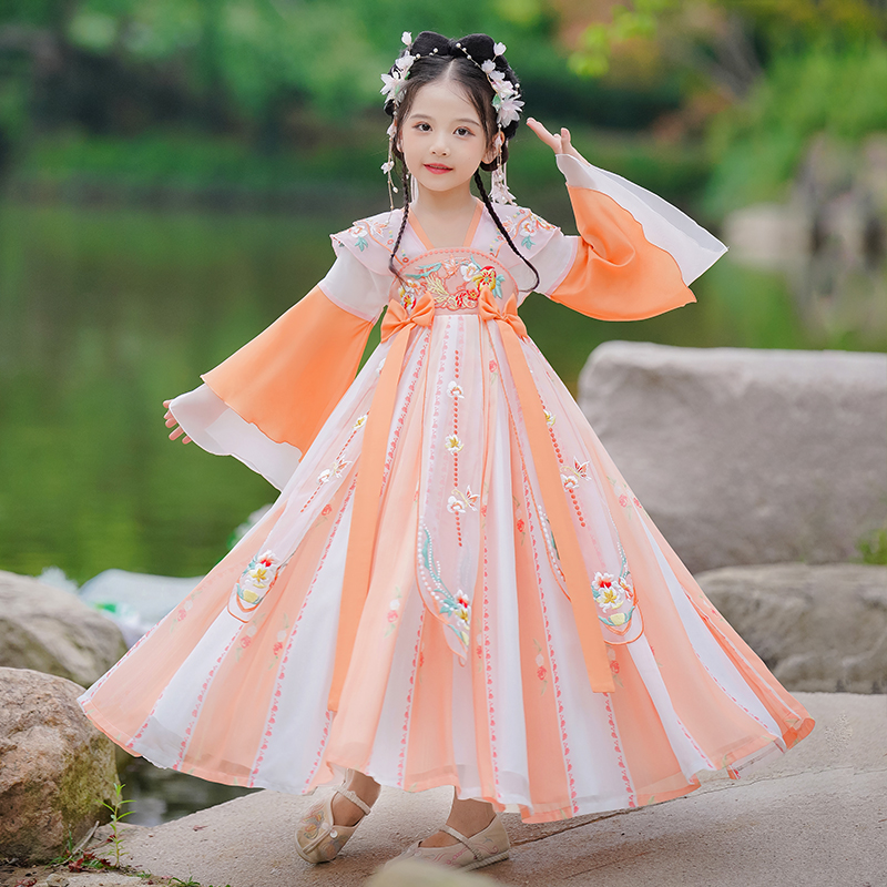 99301汉服女童秋款新款中国风小女孩子长袖古风雪纺仙气连衣裙子