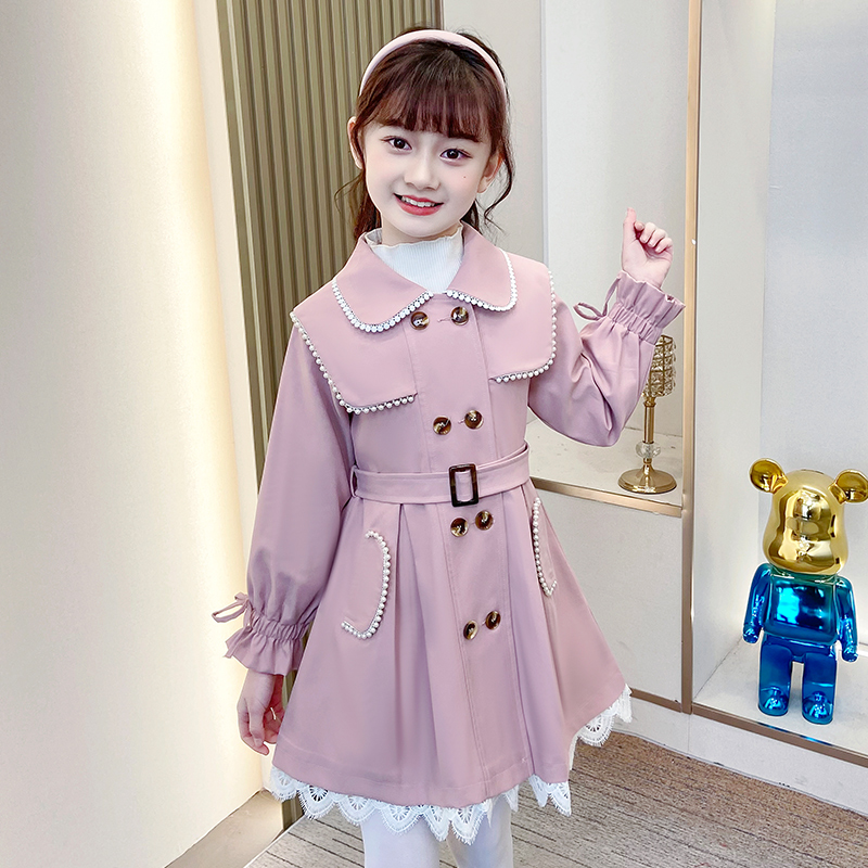 hyA883童装女童外套2023秋冬新款中小童三风衣儿童休闲宽松上衣