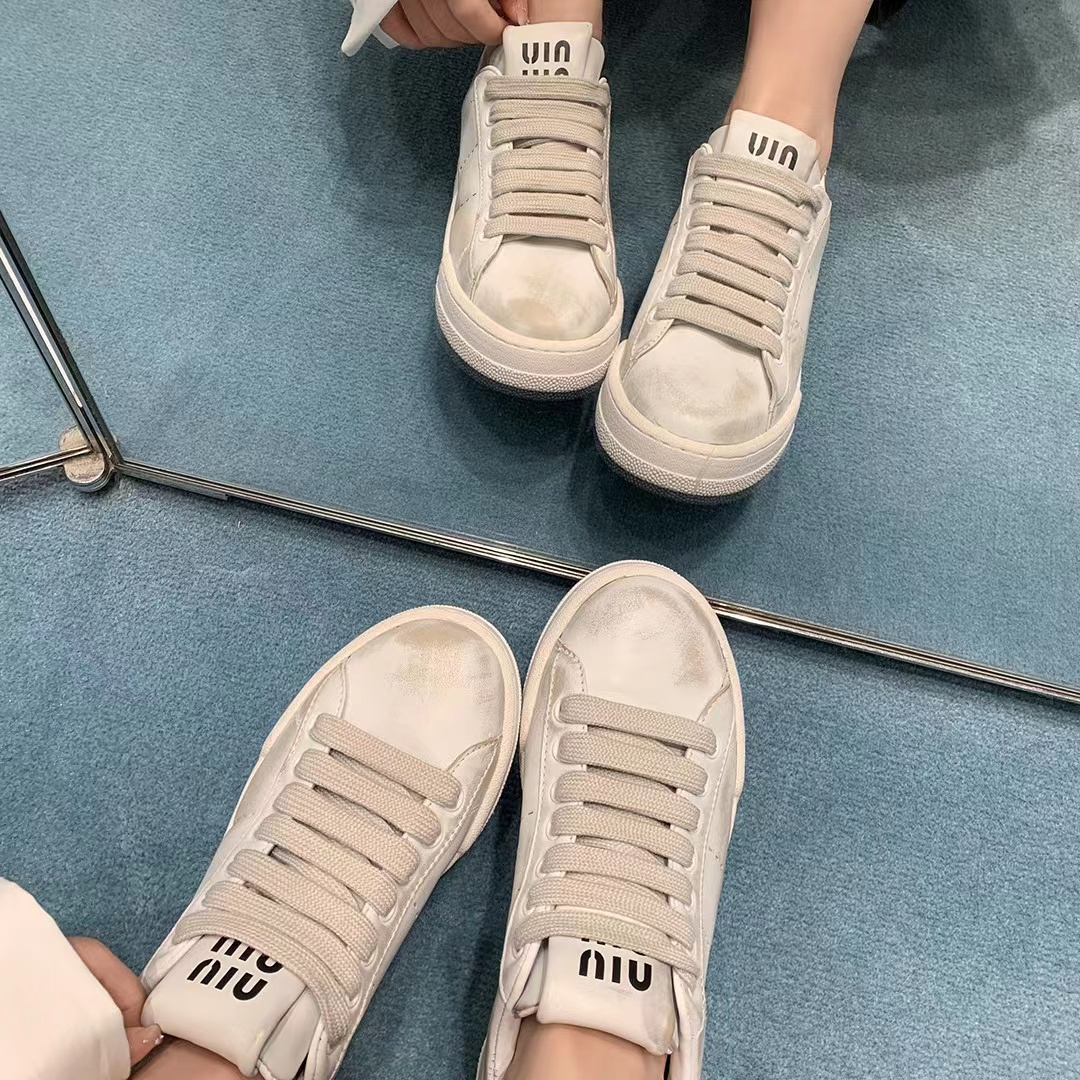 禹琳定制mm做旧时尚潮流百搭休闲小白鞋老爹休闲鞋擦色半拖平底