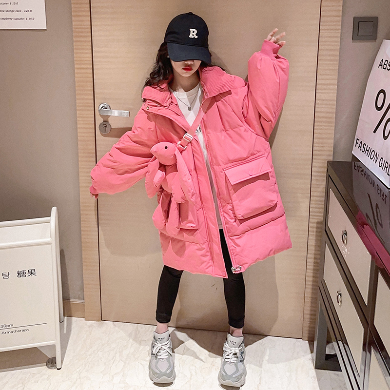 女童棉服冬装2023新款洋气时髦中大童冬季中长款加厚保暖棉衣外套