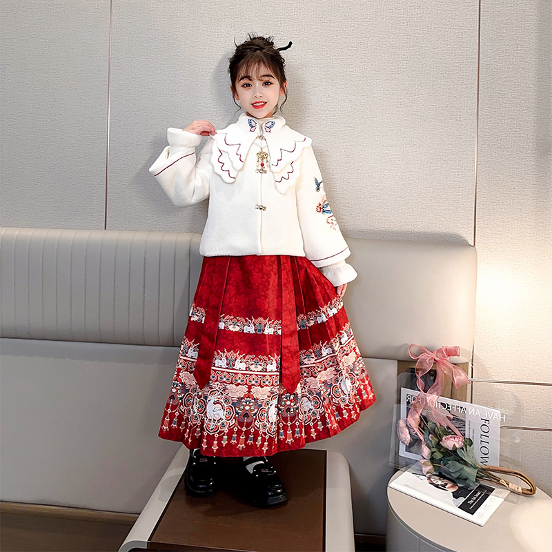 女童马面裙公主裙超仙连衣裙中国风唐装新款年服儿童加绒秋冬裙子