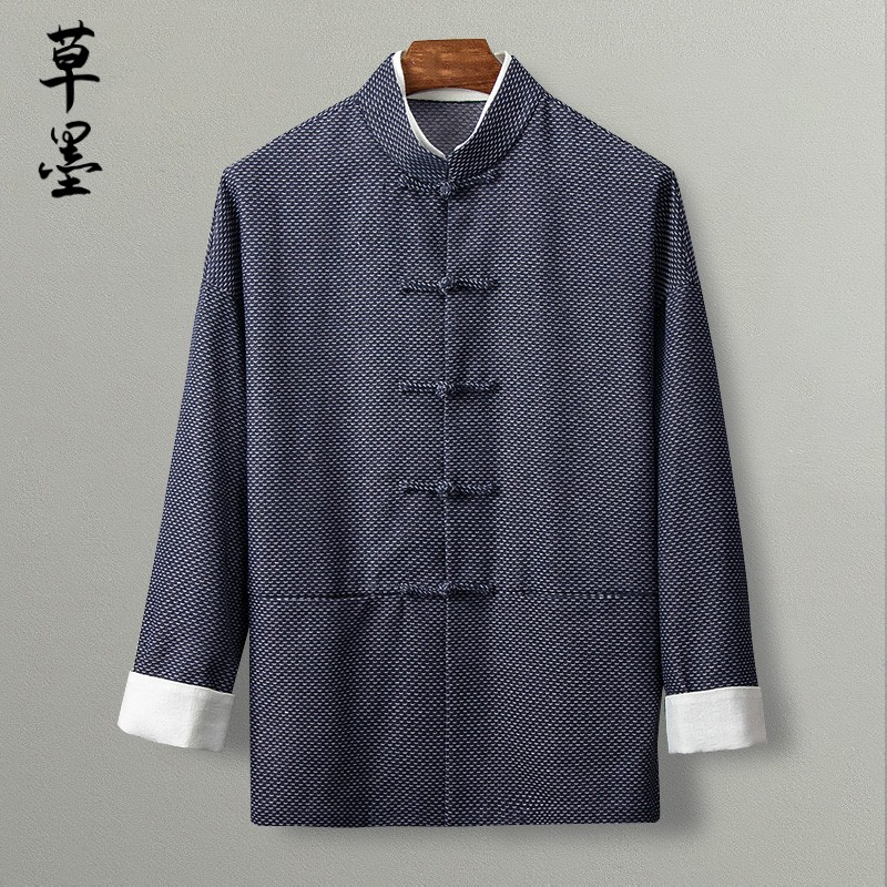 中国风秋冬款男士外套棉麻唐装中式男装长袖中山装外套改良汉服