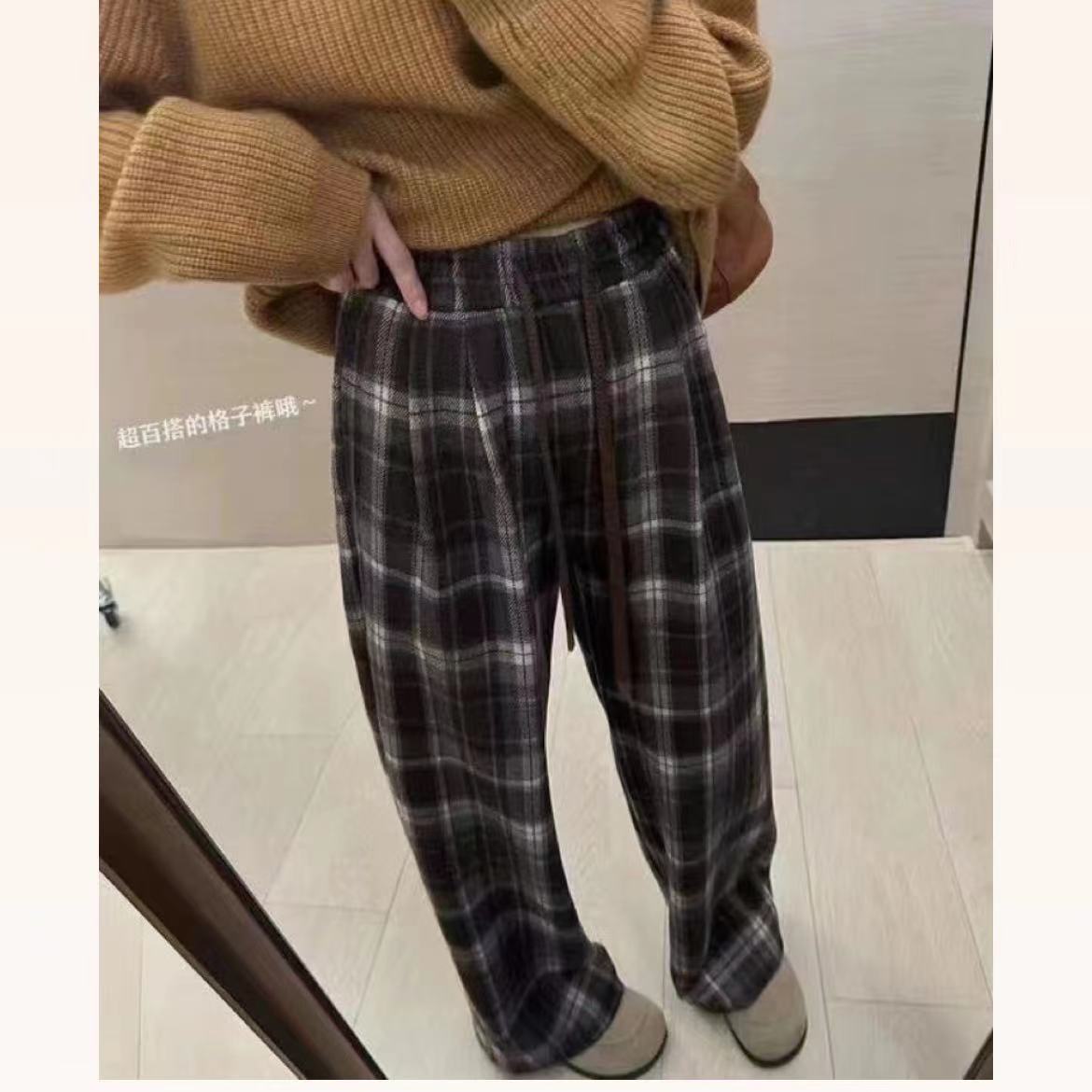 L婷婷推荐       【格子控】休闲百搭加绒格子裤12671    松紧腰