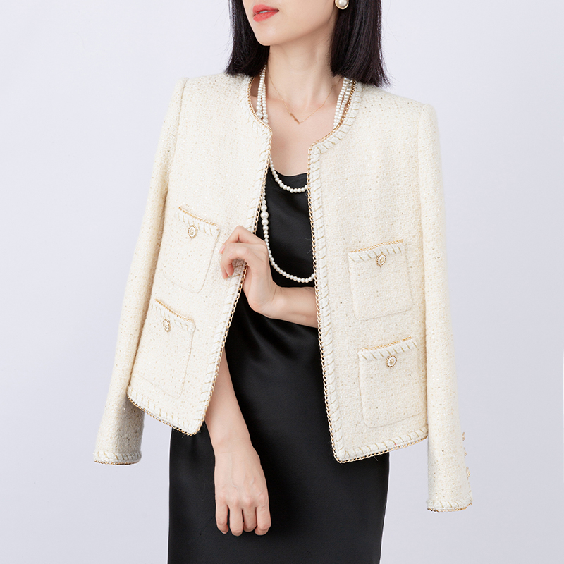 【宝-星月】长袖法式编制轻奢名媛链条小香风圆领时尚外套TUCC337