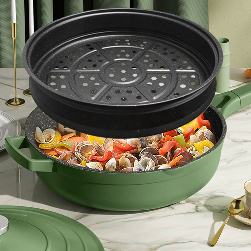 28cmML绿色珐琅深煎锅套件二2818