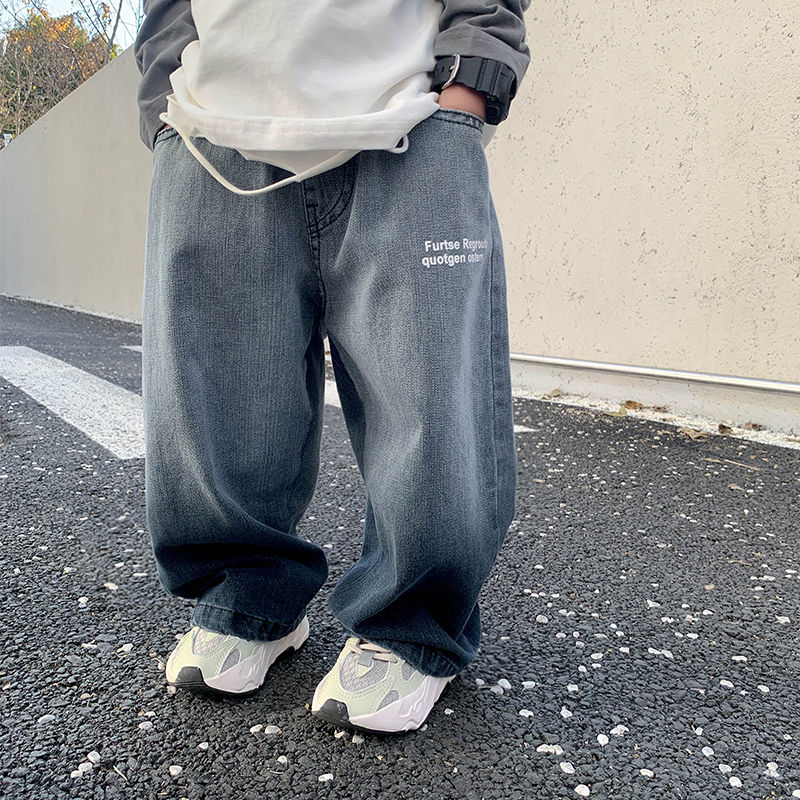 男童裤子新款渐变色牛仔裤宝宝宽松韩版百搭直筒裤柔软潮潮流复古