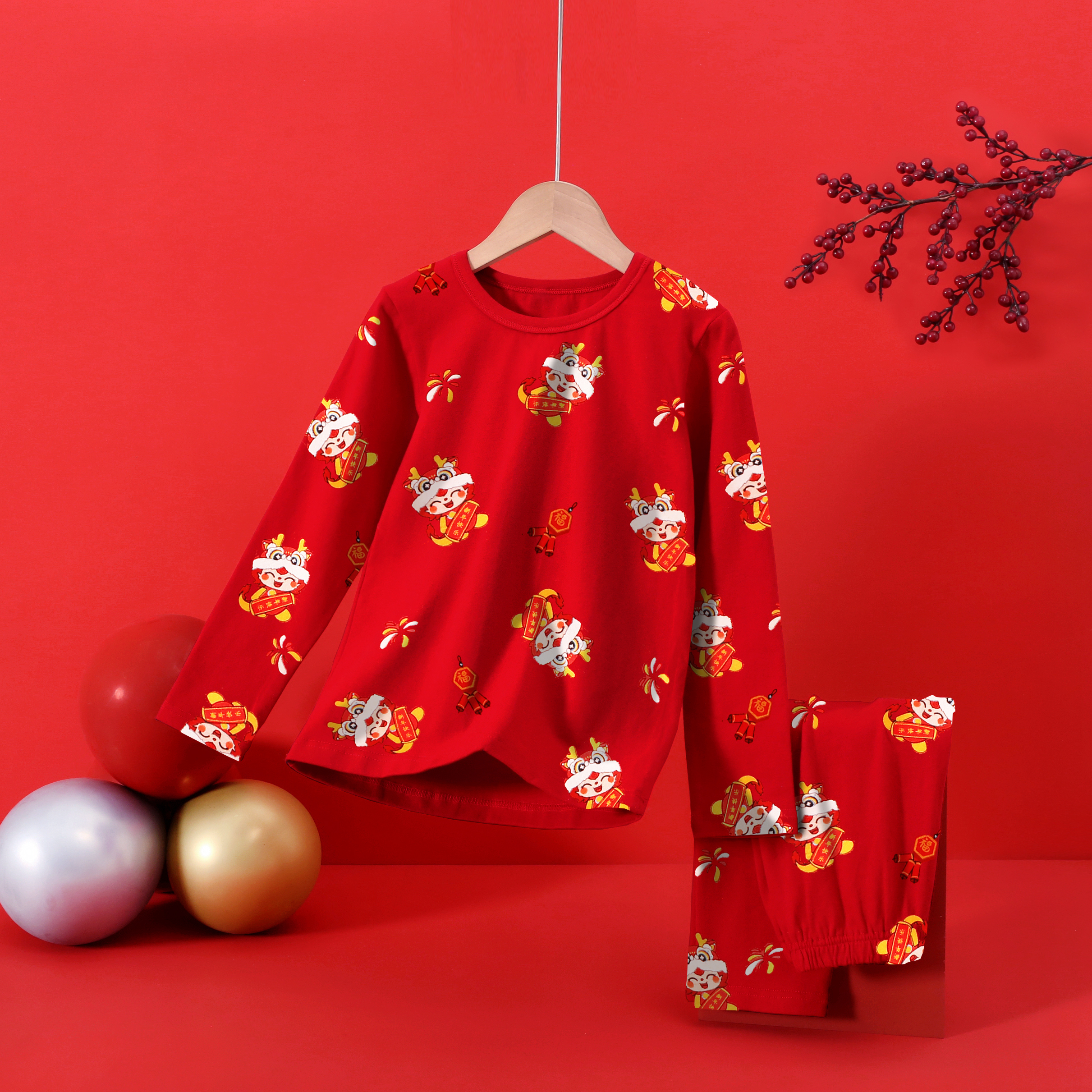 新年男童保暖内衣套装红色龙年本命年纯棉儿童睡衣大童秋冬季12岁