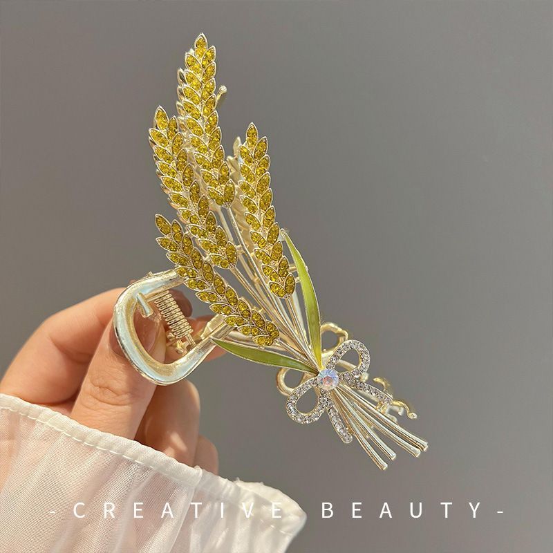 合金发饰 麦穗抓夹金黄发夹女后脑勺夹子头饰麦穗发卡网红鲨鱼夹