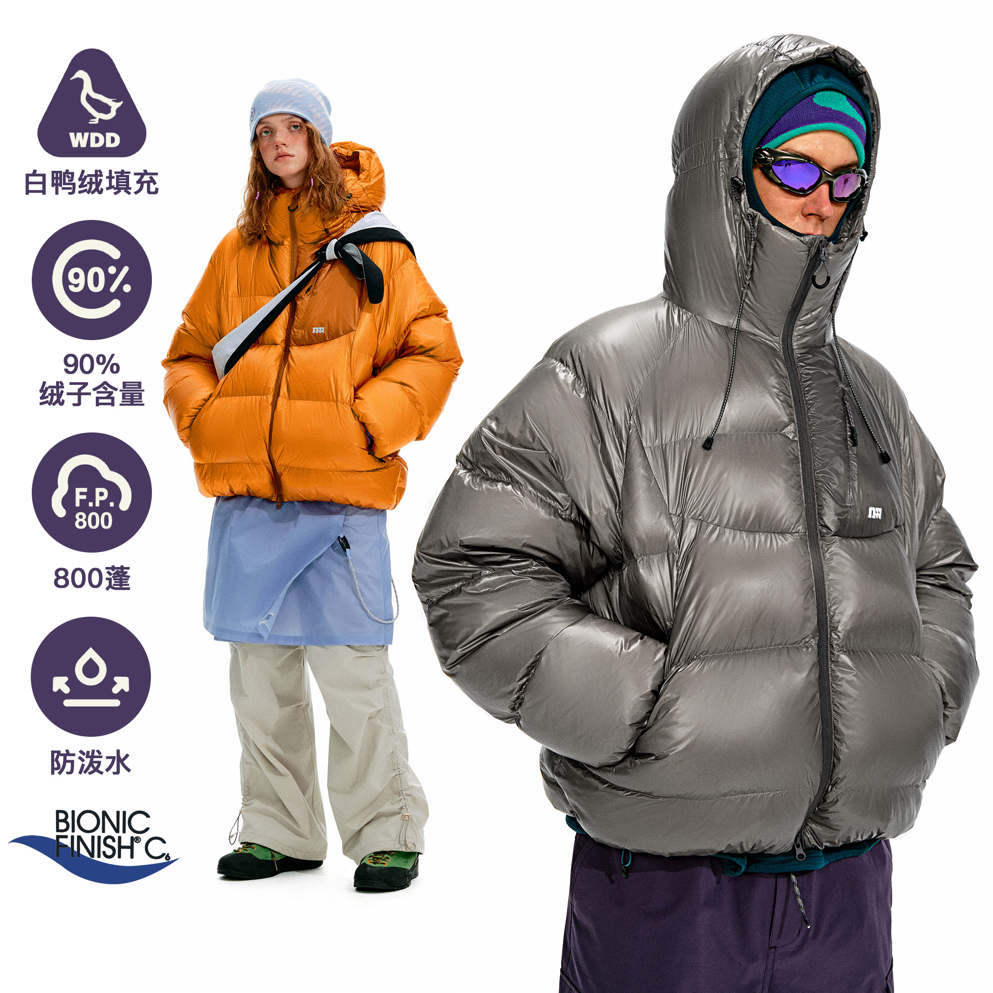 NOTHOMME逐光户外800蓬90白鸭绒防泼水绗线连帽保暖羽绒服男商品图