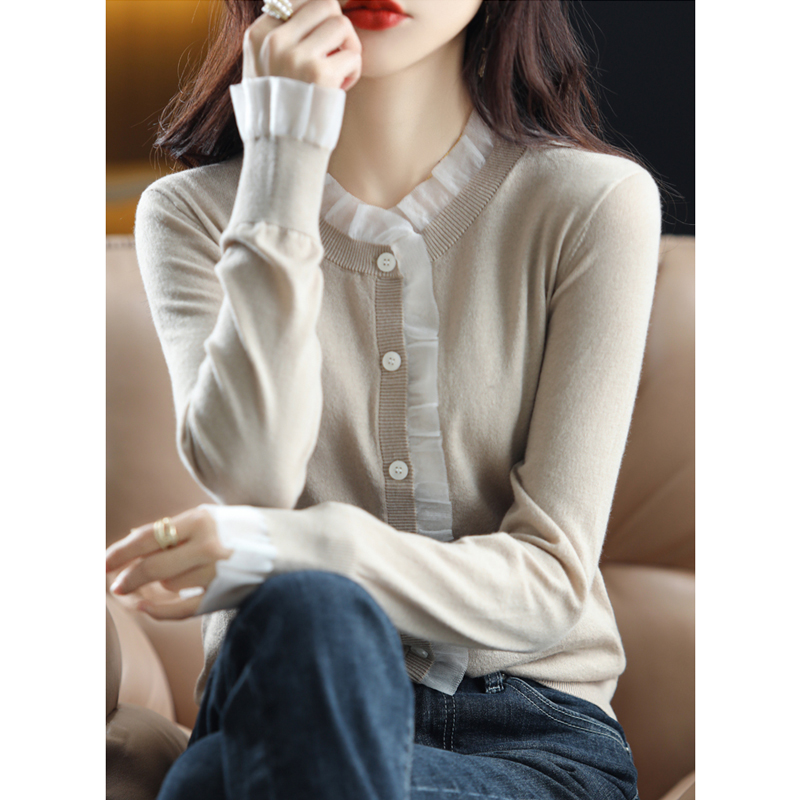 羊毛开衫女装长袖针织衫百搭外套宽松上衣圆领打底衫秋冬气质毛衣